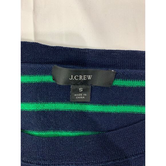 J Crew Women's Oversized Blue Green Striped Long Sleeve Wool Sweater S Preppy - Picture 5 of 7